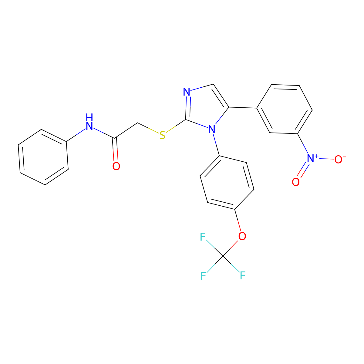 2-((5-(3-nitrophenyl)-1-(4-(trifluoromethoxy)phenyl)-1H-imidazol-2-yl)thio)-N-phenylacetamide molecular structure, CAS 1226454-34-7