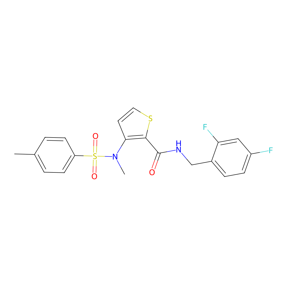 N-[(2,4-difluorophenyl)methyl]-3-(N-methyl4-methylbenzenesulfonamido)thiophene-2-carboxamide molecular structure, CAS 1226454-35-8