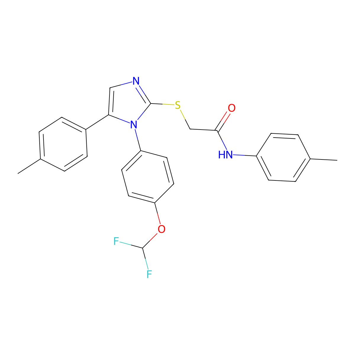 2-((1-(4-(difluoromethoxy)phenyl)-5-(p-tolyl)-1H-imidazol-2-yl)thio)-N-(p-tolyl)acetamide molecular structure, CAS 1226454-39-2