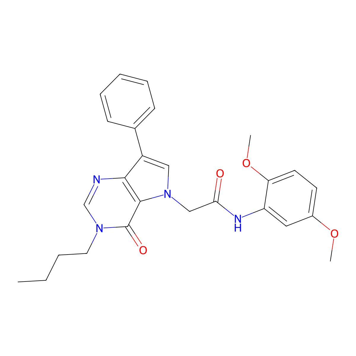 2-(3-butyl-4-oxo-7-phenyl-3,4-dihydro-5H-pyrrolo[3,2-d]pyrimidin-5-yl)-N-(2,5-dimethoxyphenyl)acetamide molecular structure, CAS 1226454-47-2
