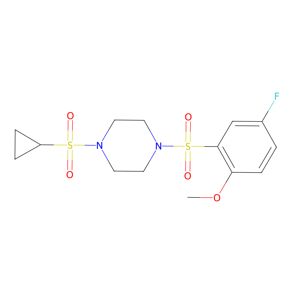 1-(Cyclopropylsulfonyl)-4-((5-fluoro-2-methoxyphenyl)sulfonyl)piperazine molecular structure, CAS 1226454-48-3