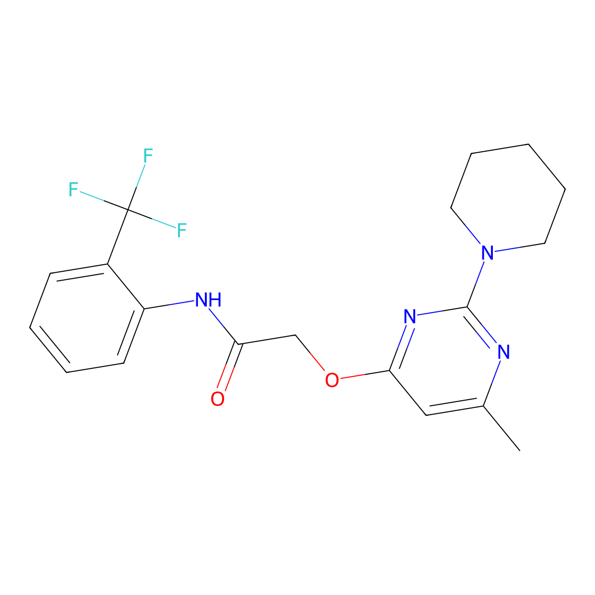2-{[6-methyl-2-(piperidin-1-yl)pyrimidin-4-yl]oxy}-N-[2-(trifluoromethyl)phenyl]acetamide molecular structure, CAS 1226454-52-9
