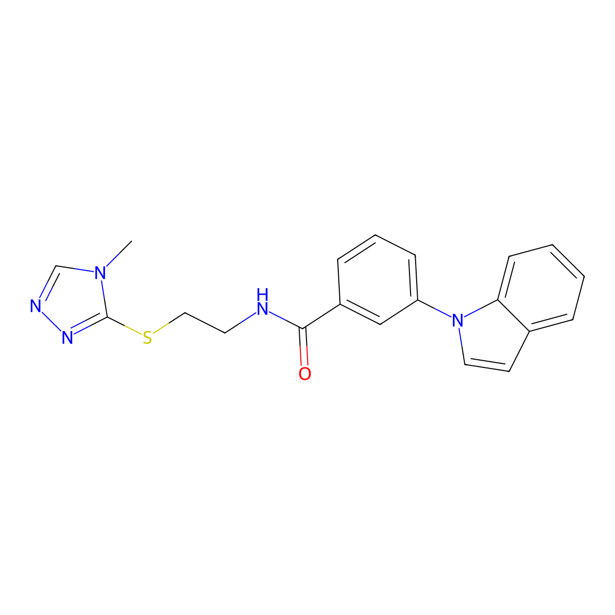 3-(1H-indol-1-yl)-N-(2-((4-methyl-4H-1,2,4-triazol-3-yl)thio)ethyl)benzamide molecular structure, CAS 1226454-54-1