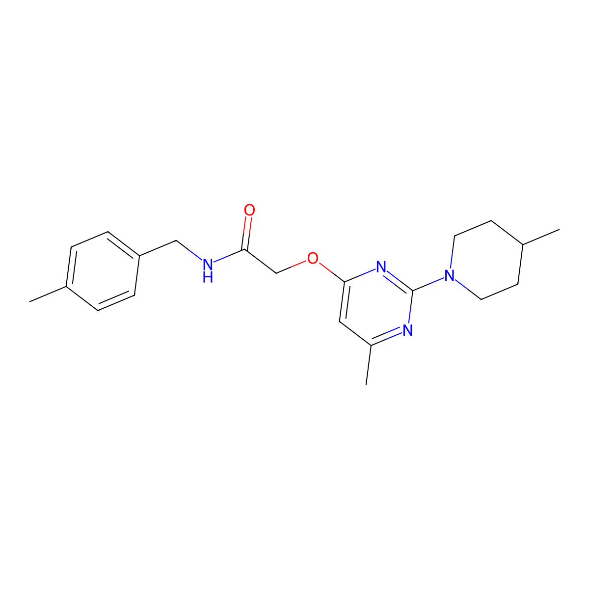 N-(4-methylbenzyl)-2-{[6-methyl-2-(4-methylpiperidin-1-yl)pyrimidin-4-yl]oxy}acetamide molecular structure, CAS 1226454-55-2