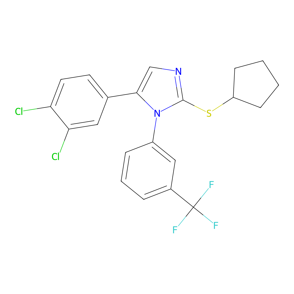 2-(cyclopentylthio)-5-(3,4-dichlorophenyl)-1-(3-(trifluoromethyl)phenyl)-1H-imidazole molecular structure, CAS 1226454-56-3