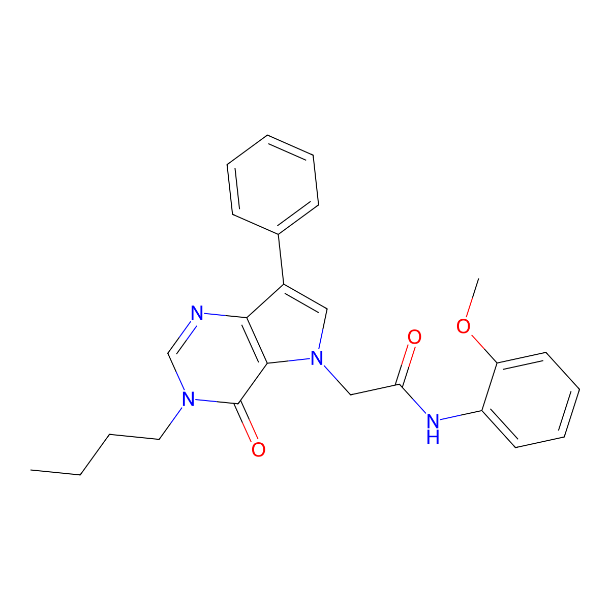 2-(3-butyl-4-oxo-7-phenyl-3,4-dihydro-5H-pyrrolo[3,2-d]pyrimidin-5-yl)-N-(2-methoxyphenyl)acetamide molecular structure, CAS 1226454-57-4
