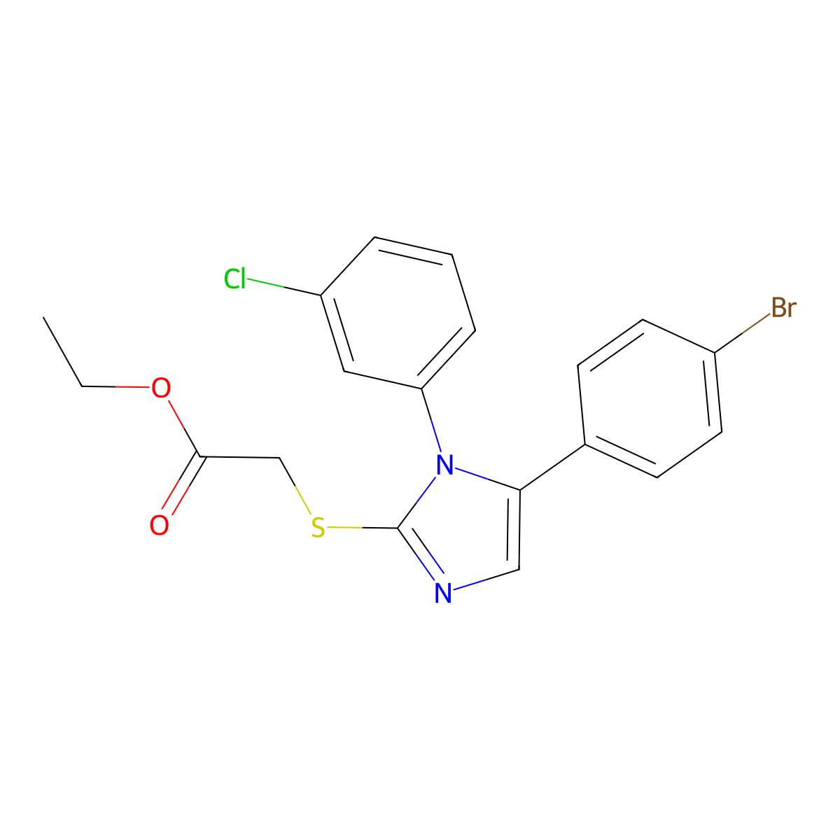 ethyl 2-((5-(4-bromophenyl)-1-(3-chlorophenyl)-1H-imidazol-2-yl)thio)acetate molecular structure, CAS 1226454-65-4