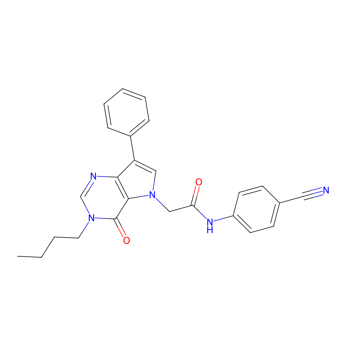 2-(3-butyl-4-oxo-7-phenyl-3,4-dihydro-5H-pyrrolo[3,2-d]pyrimidin-5-yl)-N-(4-cyanophenyl)acetamide molecular structure, CAS 1226454-66-5