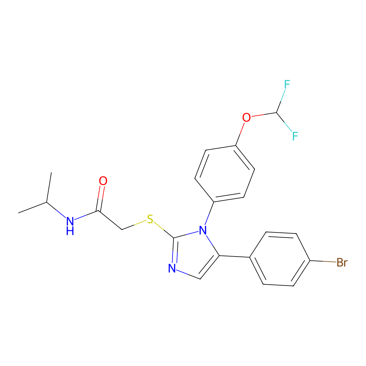 2-((5-(4-bromophenyl)-1-(4-(difluoromethoxy)phenyl)-1H-imidazol-2-yl)thio)-N-isopropylacetamide molecular structure, CAS 1226454-69-8
