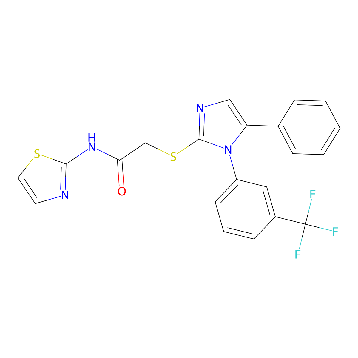 2-((5-phenyl-1-(3-(trifluoromethyl)phenyl)-1H-imidazol-2-yl)thio)-N-(thiazol-2-yl)acetamide molecular structure, CAS 1226454-74-5