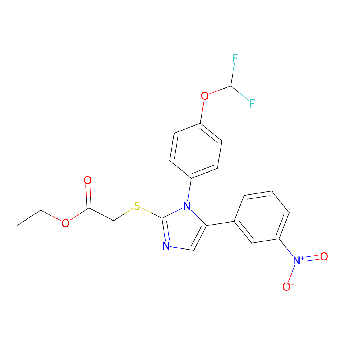 ethyl 2-((1-(4-(difluoromethoxy)phenyl)-5-(3-nitrophenyl)-1H-imidazol-2-yl)thio)acetate molecular structure, CAS 1226454-75-6