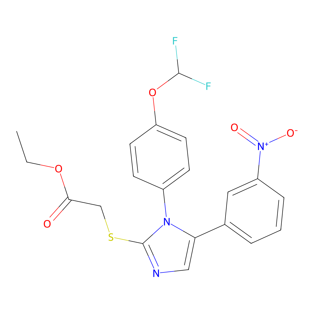 ethyl 2-((1-(4-(difluoromethoxy)phenyl)-5-(3-nitrophenyl)-1H-imidazol-2-yl)thio)acetate molecular structure, CAS 1226454-75-6