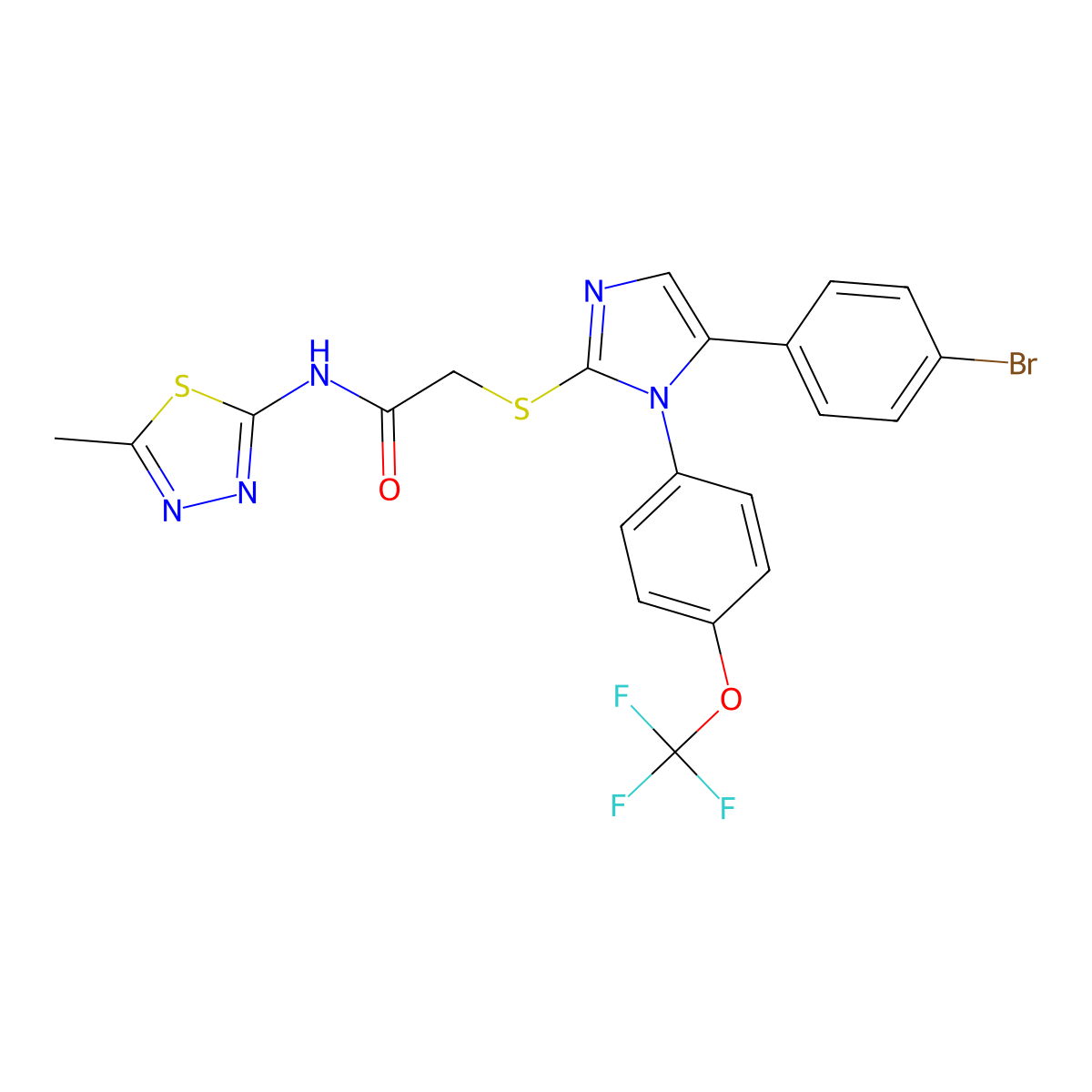 2-((5-(4-bromophenyl)-1-(4-(trifluoromethoxy)phenyl)-1H-imidazol-2-yl)thio)-N-(5-methyl-1,3,4-thiadiazol-2-yl)acetamide molecular structure, CAS 1226454-76-7