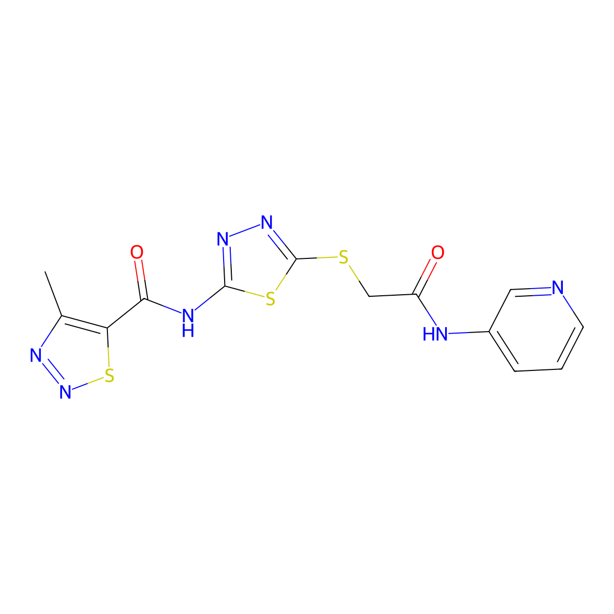 4-methyl-N-(5-((2-oxo-2-(pyridin-3-ylamino)ethyl)thio)-1,3,4-thiadiazol-2-yl)-1,2,3-thiadiazole-5-carboxamide molecular structure, CAS 1226454-77-8