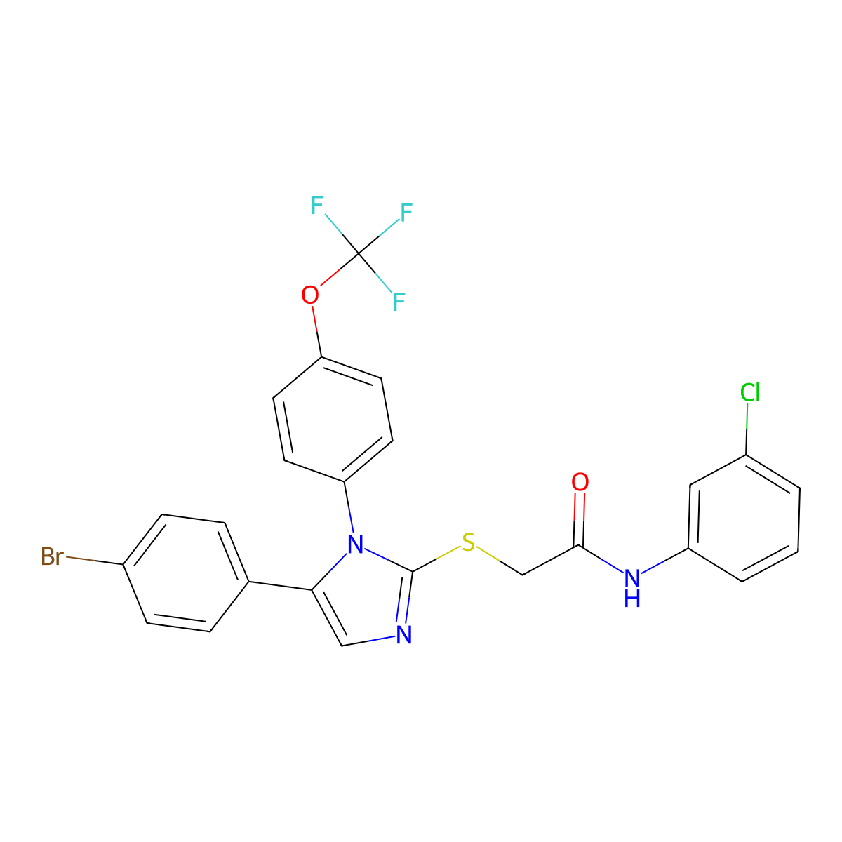 2-((5-(4-bromophenyl)-1-(4-(trifluoromethoxy)phenyl)-1H-imidazol-2-yl)thio)-N-(3-chlorophenyl)acetamide molecular structure, CAS 1226454-87-0