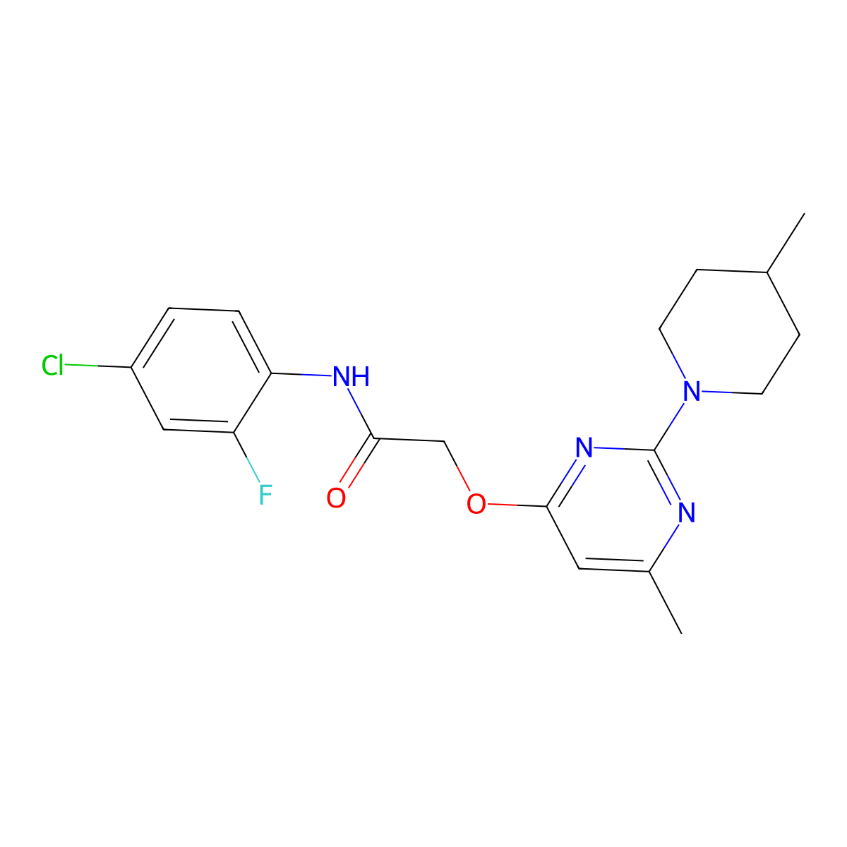 N-(4-chloro-2-fluorophenyl)-2-{[6-methyl-2-(4-methylpiperidin-1-yl)pyrimidin-4-yl]oxy}acetamide molecular structure, CAS 1226454-91-6