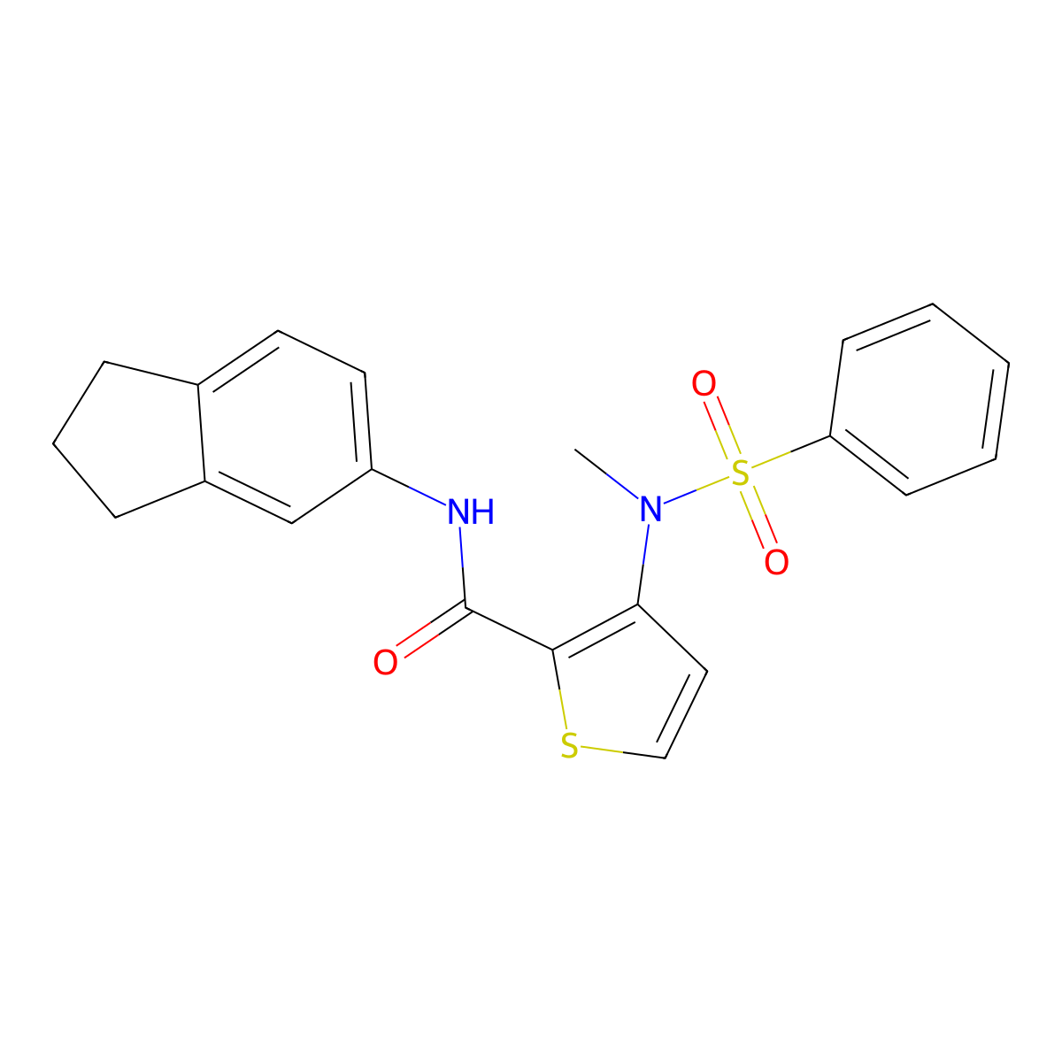 N-(2,3-dihydro-1H-inden-5-yl)-3-(N-methylbenzenesulfonamido)thiophene-2-carboxamide molecular structure, CAS 1226454-92-7