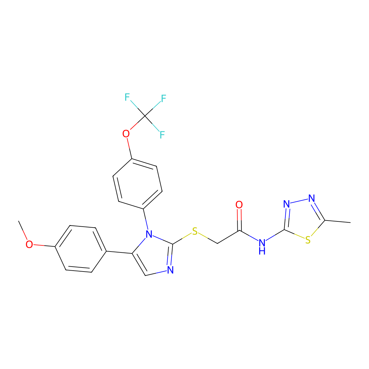 2-((5-(4-methoxyphenyl)-1-(4-(trifluoromethoxy)phenyl)-1H-imidazol-2-yl)thio)-N-(5-methyl-1,3,4-thiadiazol-2-yl)acetamide molecular structure, CAS 1226454-95-0