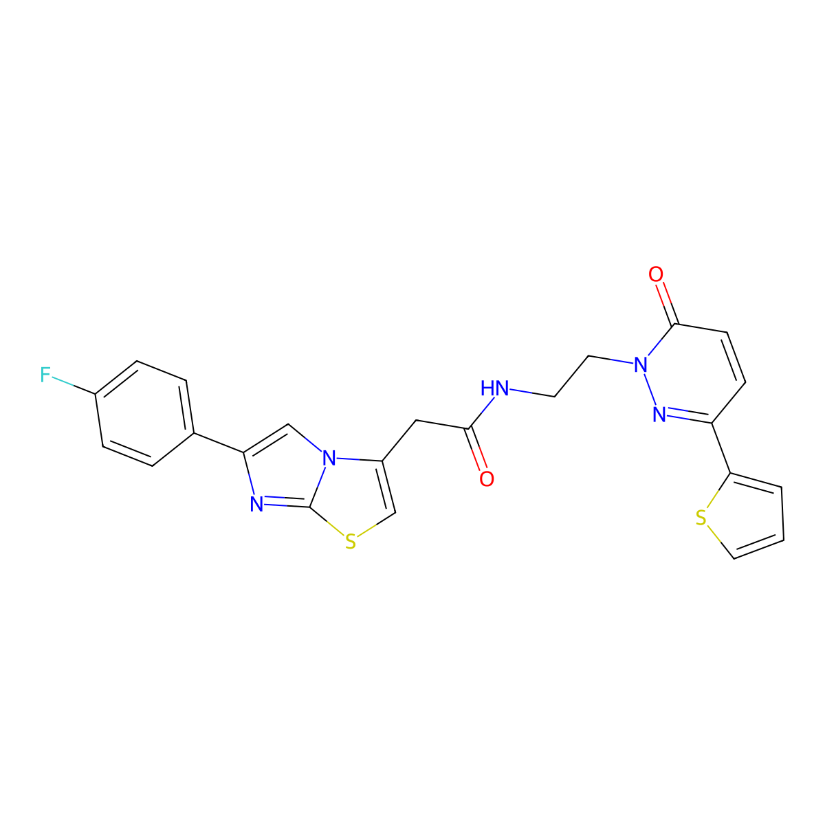 2-(6-(4-fluorophenyl)imidazo[2,1-b]thiazol-3-yl)-N-(2-(6-oxo-3-(thiophen-2-yl)pyridazin-1(6H)-yl)ethyl)acetamide molecular structure, CAS 1226454-97-2