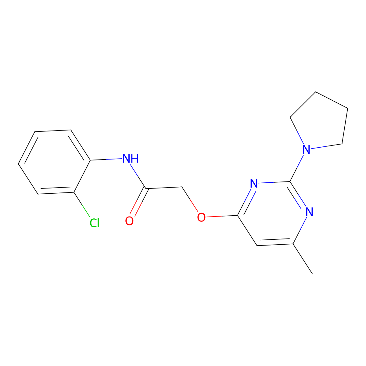N-(2-chlorophenyl)-2-((6-methyl-2-(pyrrolidin-1-yl)pyrimidin-4-yl)oxy)acetamide molecular structure, CAS 1226455-01-1