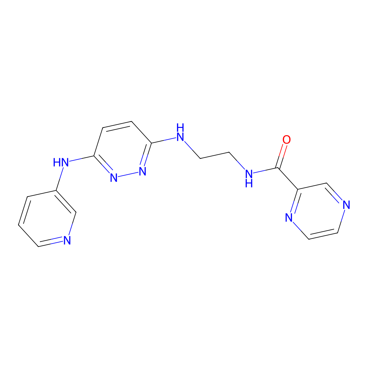 N-(2-((6-(pyridin-3-ylamino)pyridazin-3-yl)amino)ethyl)pyrazine-2-carboxamide molecular structure, CAS 1226455-04-4
