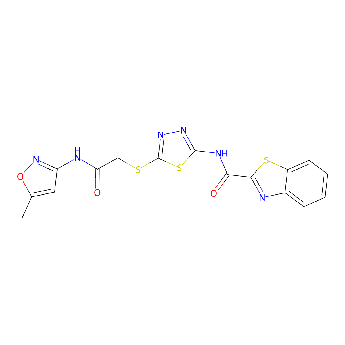 N-(5-((2-((5-methylisoxazol-3-yl)amino)-2-oxoethyl)thio)-1,3,4-thiadiazol-2-yl)benzo[d]thiazole-2-carboxamide molecular structure, CAS 1226455-05-5