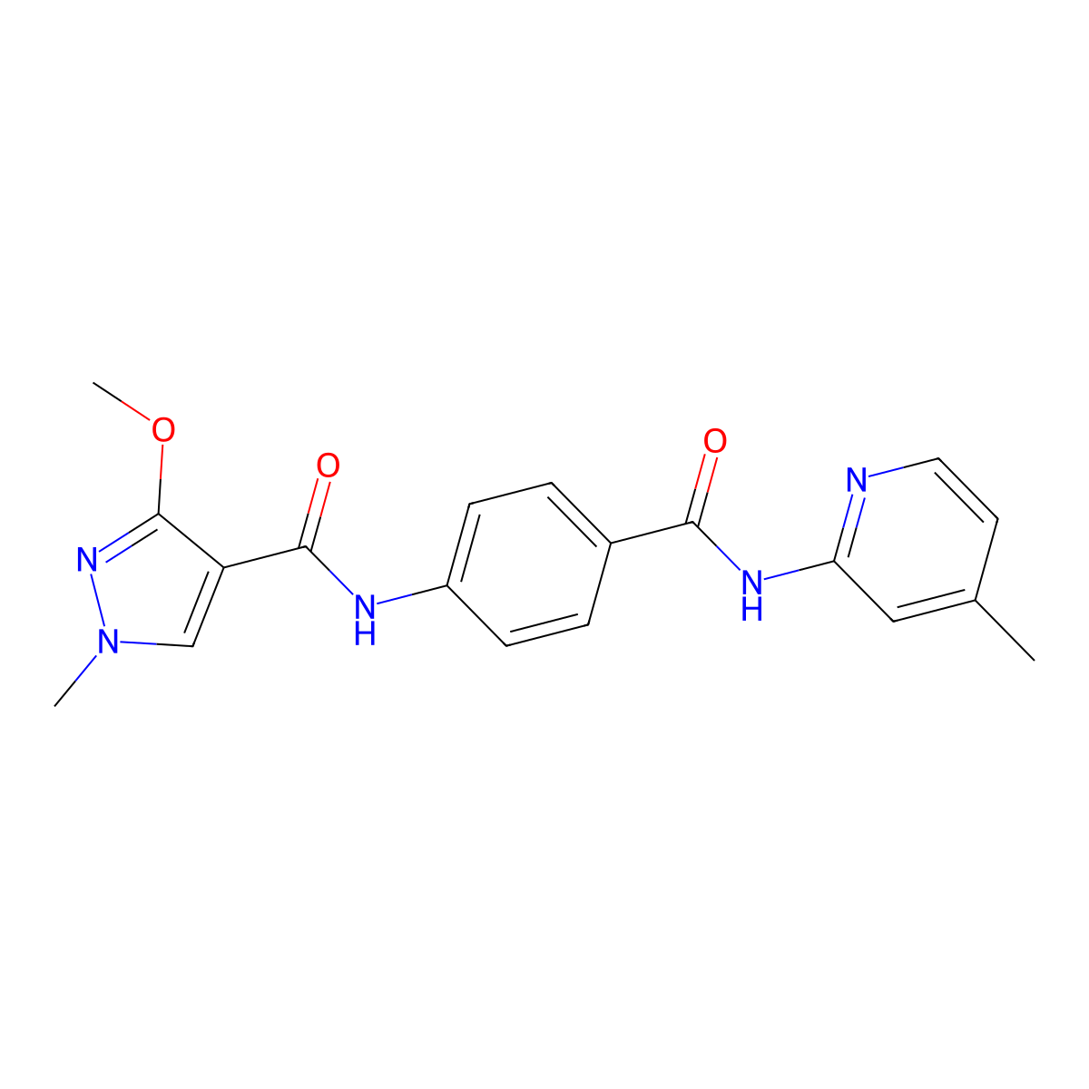 3-methoxy-1-methyl-N-{4-[(4-methylpyridin-2-yl)carbamoyl]phenyl}-1H-pyrazole-4-carboxamide molecular structure, CAS 1226455-10-2