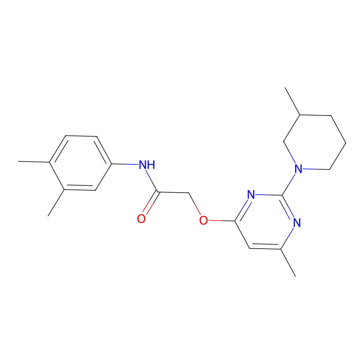 N-(3,4-dimethylphenyl)-2-{[6-methyl-2-(3-methylpiperidin-1-yl)pyrimidin-4-yl]oxy}acetamide molecular structure, CAS 1226455-14-6