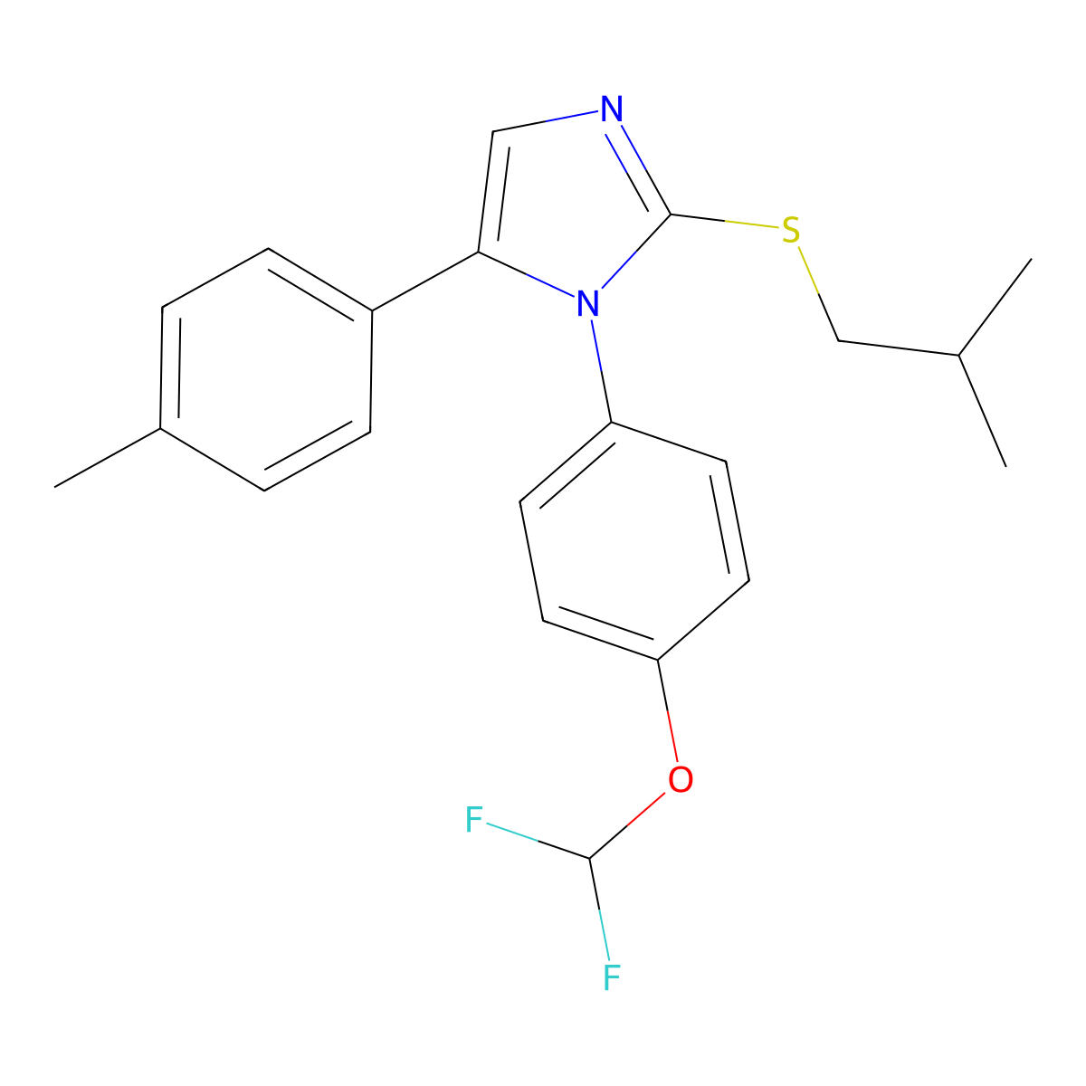1-(4-(difluoromethoxy)phenyl)-2-(isobutylthio)-5-(p-tolyl)-1H-imidazole molecular structure, CAS 1226455-23-7