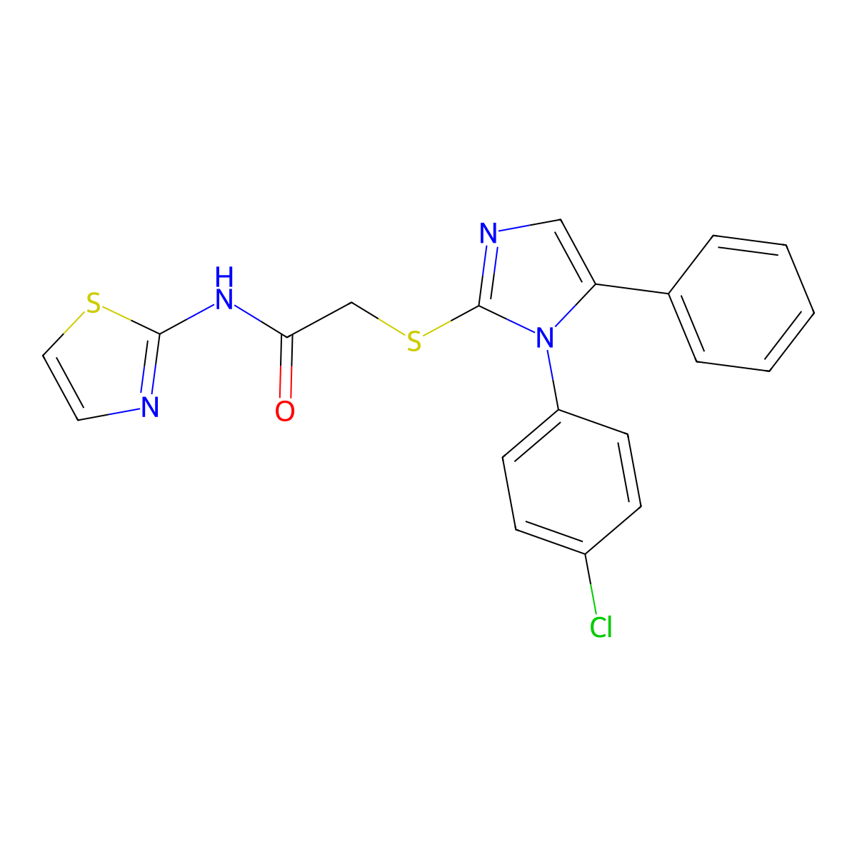 2-((1-(4-chlorophenyl)-5-phenyl-1H-imidazol-2-yl)thio)-N-(thiazol-2-yl)acetamide molecular structure, CAS 1226455-41-9