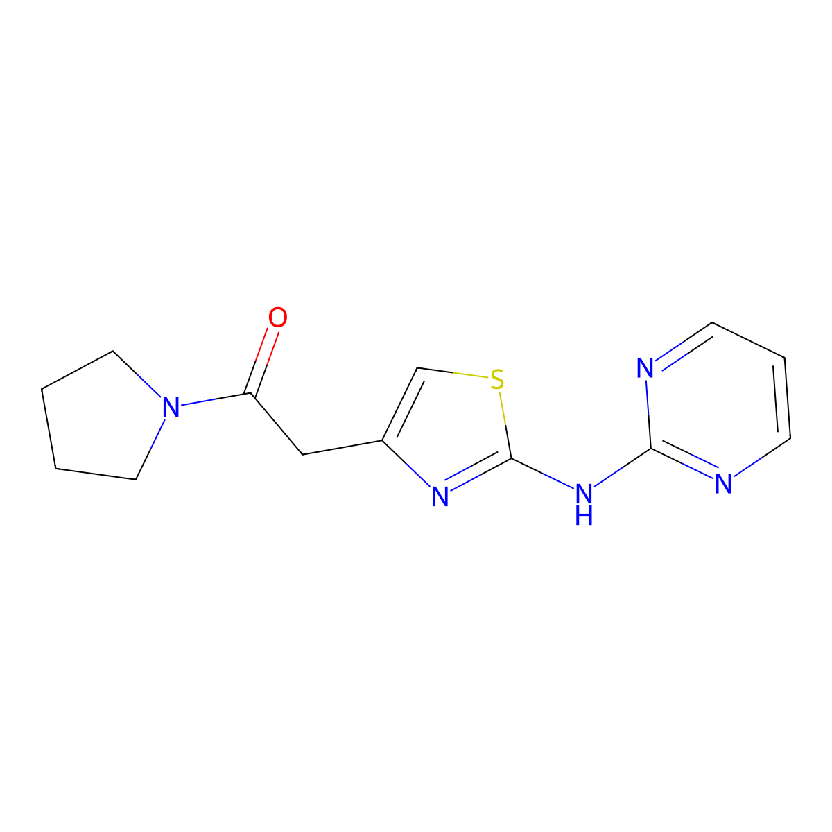 2-(2-(Pyrimidin-2-ylamino)thiazol-4-yl)-1-(pyrrolidin-1-yl)ethanone molecular structure, CAS 1226455-46-4