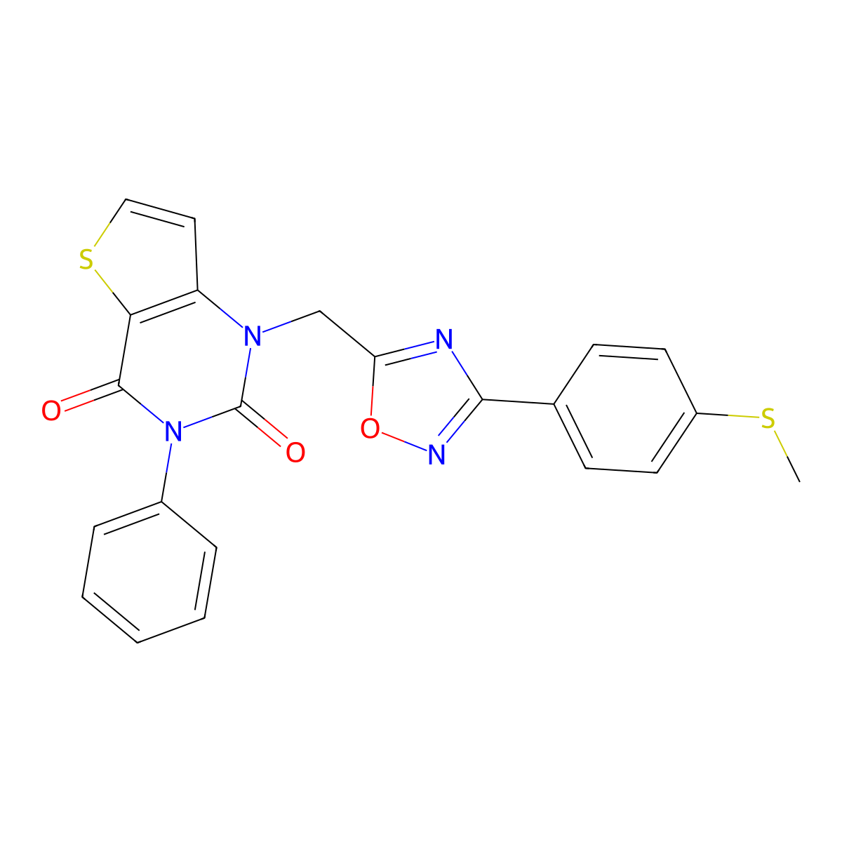 1-((3-(4-(methylthio)phenyl)-1,2,4-oxadiazol-5-yl)methyl)-3-phenylthieno[3,2-d]pyrimidine-2,4(1H,3H)-dione molecular structure, CAS 1226455-48-6