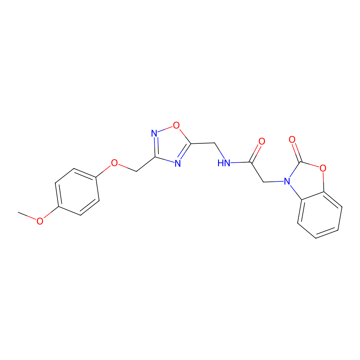 N-((3-((4-methoxyphenoxy)methyl)-1,2,4-oxadiazol-5-yl)methyl)-2-(2-oxobenzo[d]oxazol-3(2H)-yl)acetamide molecular structure, CAS 1226455-50-0