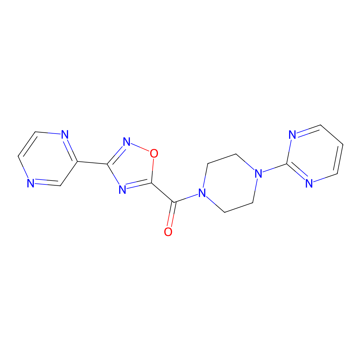 (3-(Pyrazin-2-yl)-1,2,4-oxadiazol-5-yl)(4-(pyrimidin-2-yl)piperazin-1-yl)methanone molecular structure, CAS 1226455-53-3