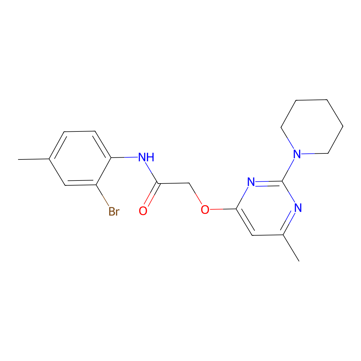 N-(2-bromo-4-methylphenyl)-2-{[6-methyl-2-(piperidin-1-yl)pyrimidin-4-yl]oxy}acetamide molecular structure, CAS 1226455-56-6