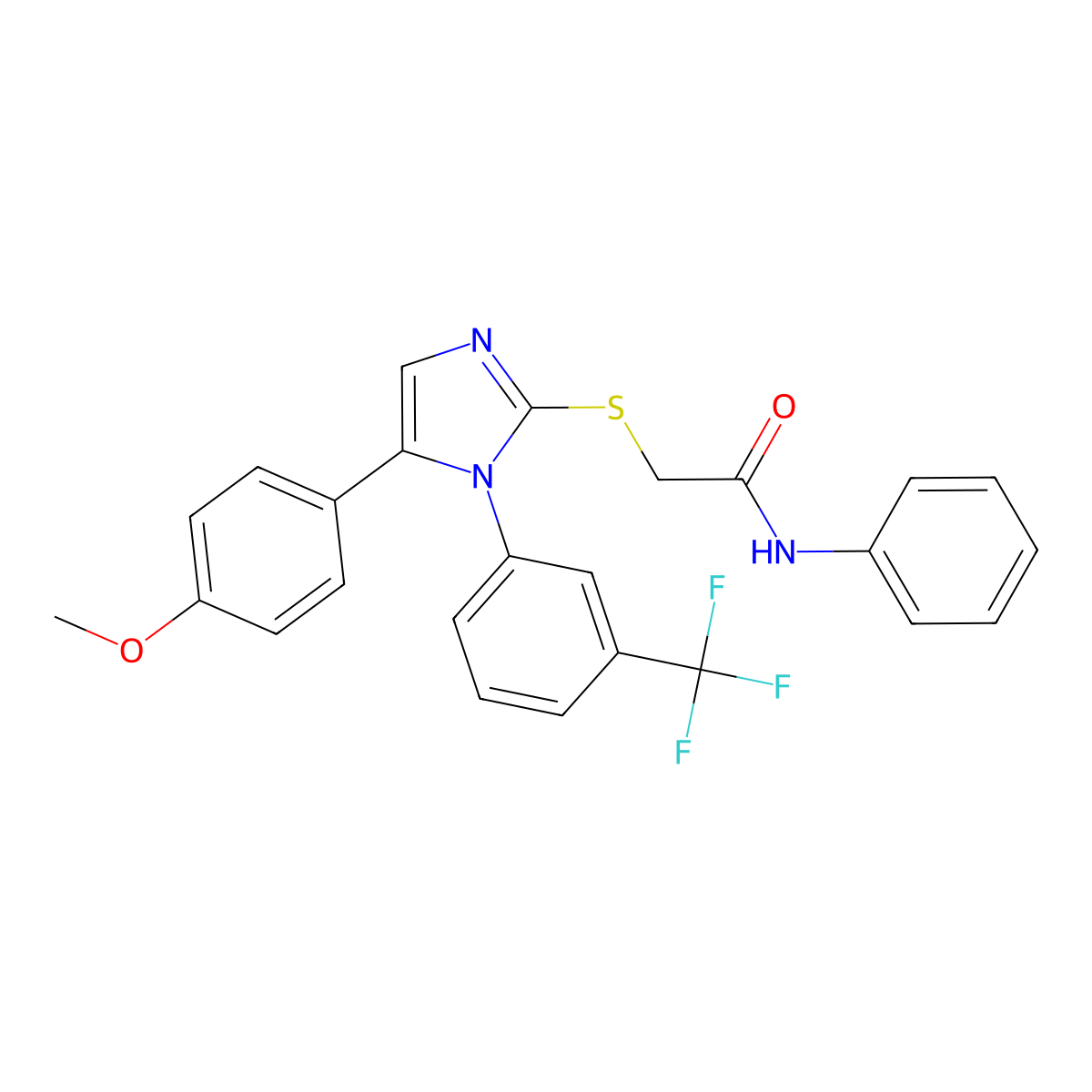 2-((5-(4-methoxyphenyl)-1-(3-(trifluoromethyl)phenyl)-1H-imidazol-2-yl)thio)-N-phenylacetamide molecular structure, CAS 1226455-57-7