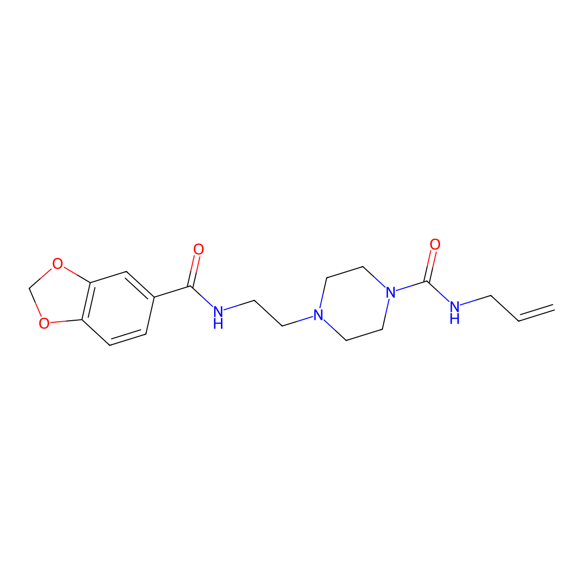N-allyl-4-(2-(benzo[d][1,3]dioxole-5-carboxamido)ethyl)piperazine-1-carboxamide molecular structure, CAS 1226455-59-9