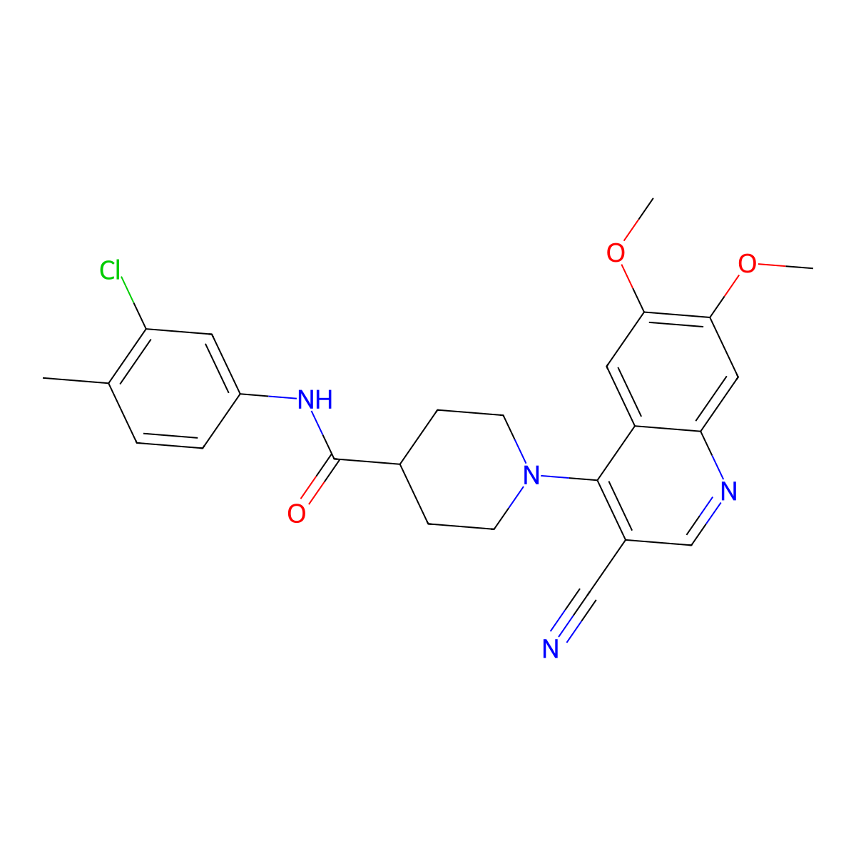 N-(3-chloro-4-methylphenyl)-1-(3-cyano-6,7-dimethoxyquinolin-4-yl)piperidine-4-carboxamide molecular structure, CAS 1226455-66-8