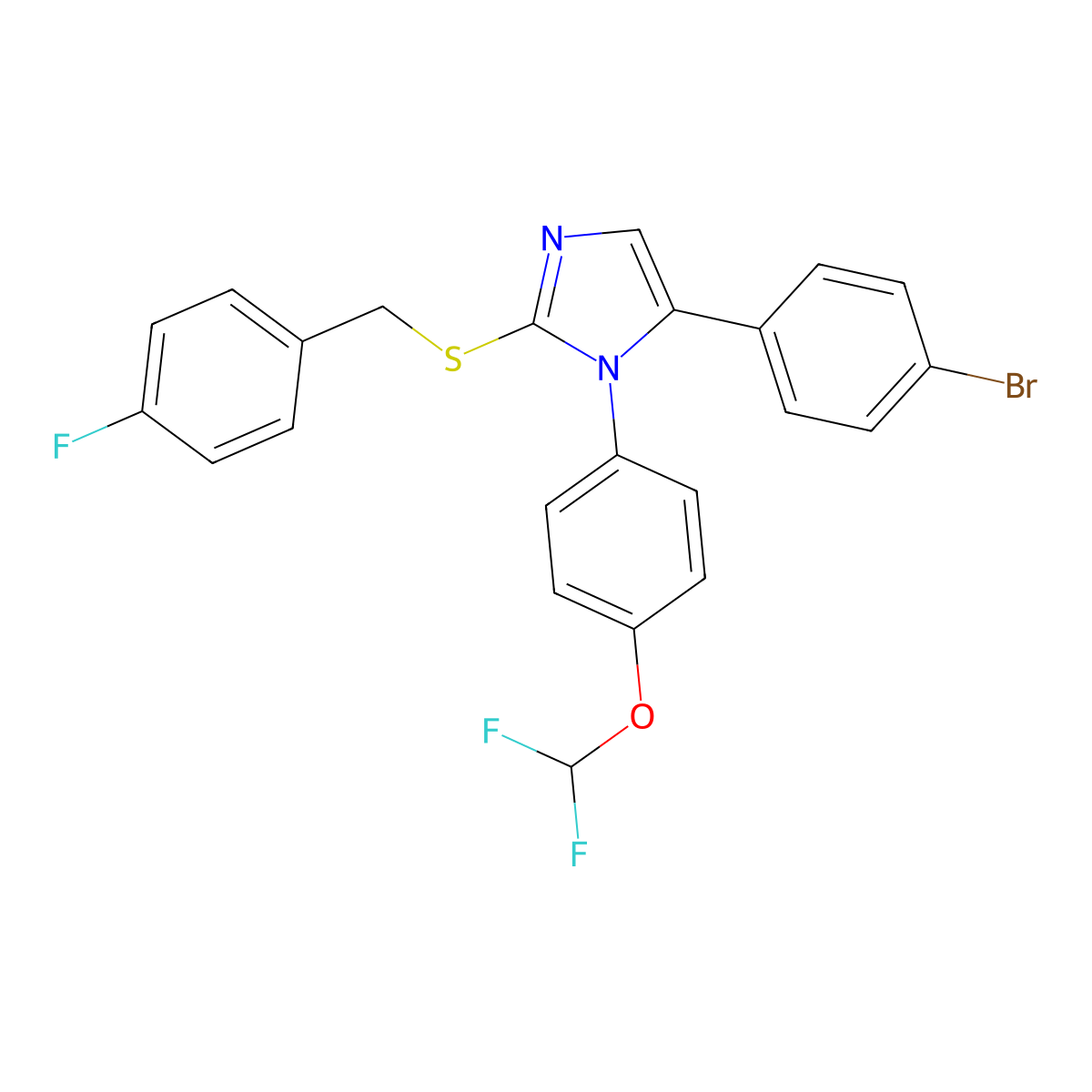 5-(4-bromophenyl)-1-(4-(difluoromethoxy)phenyl)-2-((4-fluorobenzyl)thio)-1H-imidazole molecular structure, CAS 1226455-72-6