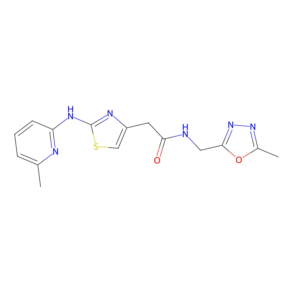 N-[(5-methyl-1,3,4-oxadiazol-2-yl)methyl]-2-{2-[(6-methylpyridin-2-yl)amino]-1,3-thiazol-4-yl}acetamide molecular structure, CAS 1226455-74-8