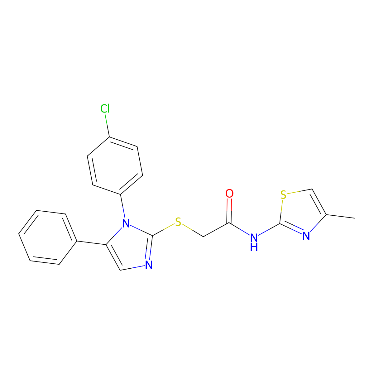 2-((1-(4-chlorophenyl)-5-phenyl-1H-imidazol-2-yl)thio)-N-(4-methylthiazol-2-yl)acetamide molecular structure, CAS 1226455-85-1