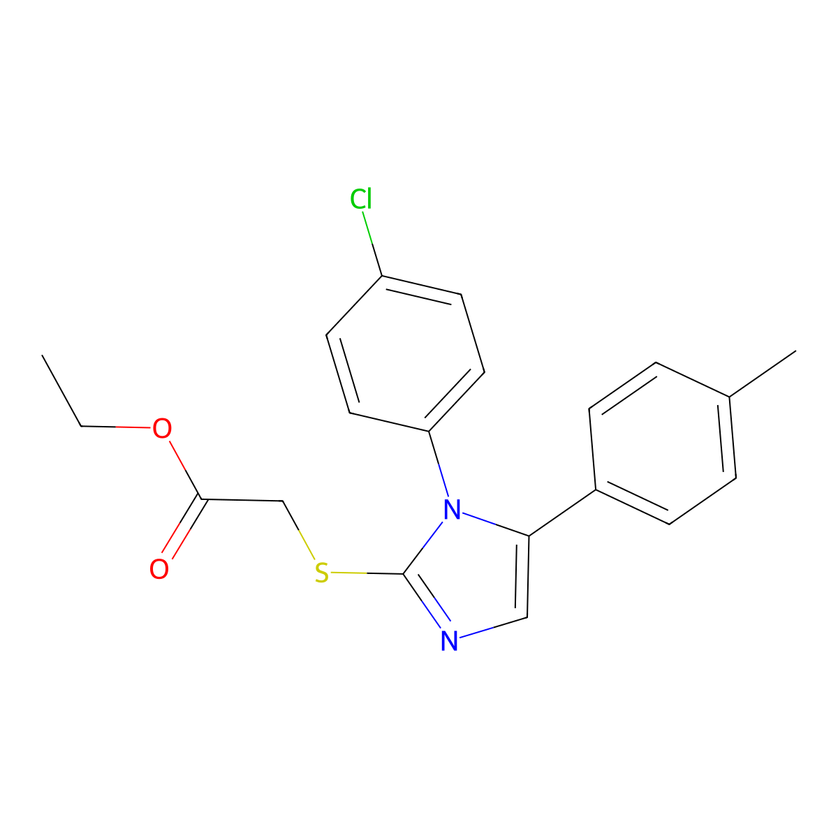 ethyl 2-((1-(4-chlorophenyl)-5-(p-tolyl)-1H-imidazol-2-yl)thio)acetate molecular structure, CAS 1226455-86-2