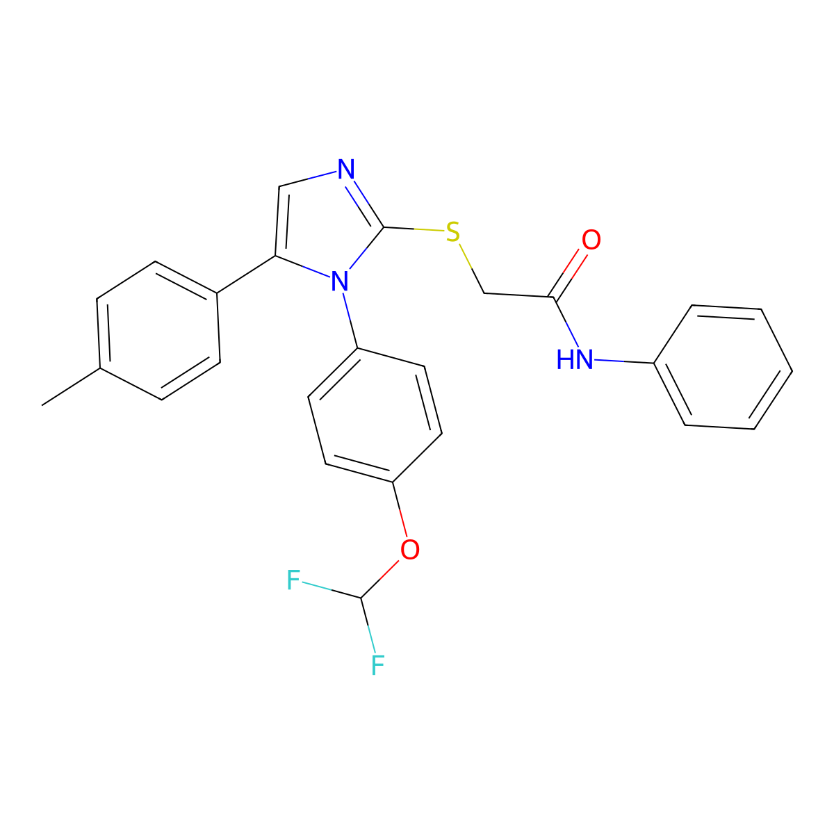 2-((1-(4-(difluoromethoxy)phenyl)-5-(p-tolyl)-1H-imidazol-2-yl)thio)-N-phenylacetamide molecular structure, CAS 1226455-87-3
