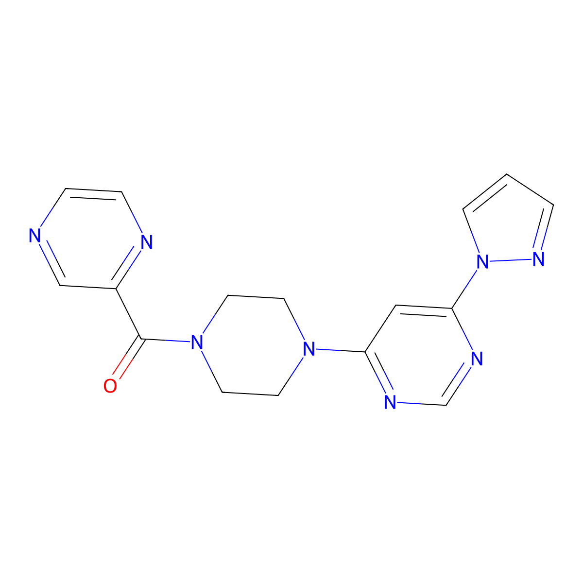 (4-(6-(1H-pyrazol-1-yl)pyrimidin-4-yl)piperazin-1-yl)(pyrazin-2-yl)methanone molecular structure, CAS 1226455-89-5