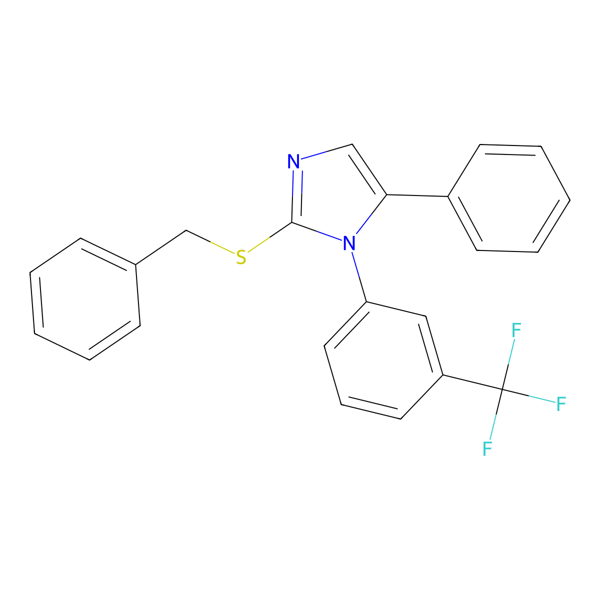 2-(benzylthio)-5-phenyl-1-(3-(trifluoromethyl)phenyl)-1H-imidazole molecular structure, CAS 1226455-90-8