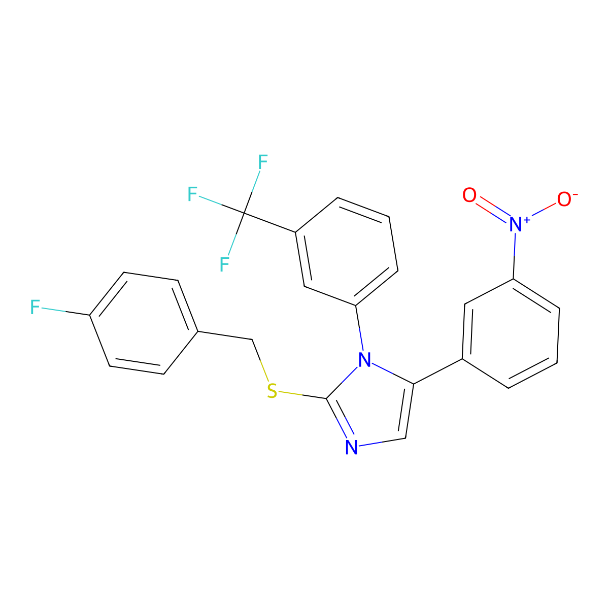 2-((4-fluorobenzyl)thio)-5-(3-nitrophenyl)-1-(3-(trifluoromethyl)phenyl)-1H-imidazole molecular structure, CAS 1226455-91-9