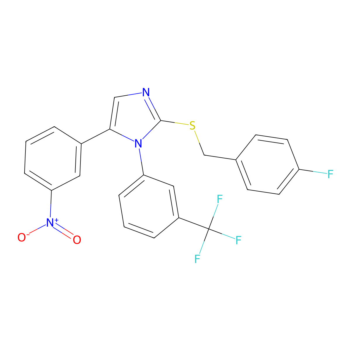 2-((4-fluorobenzyl)thio)-5-(3-nitrophenyl)-1-(3-(trifluoromethyl)phenyl)-1H-imidazole molecular structure, CAS 1226455-91-9