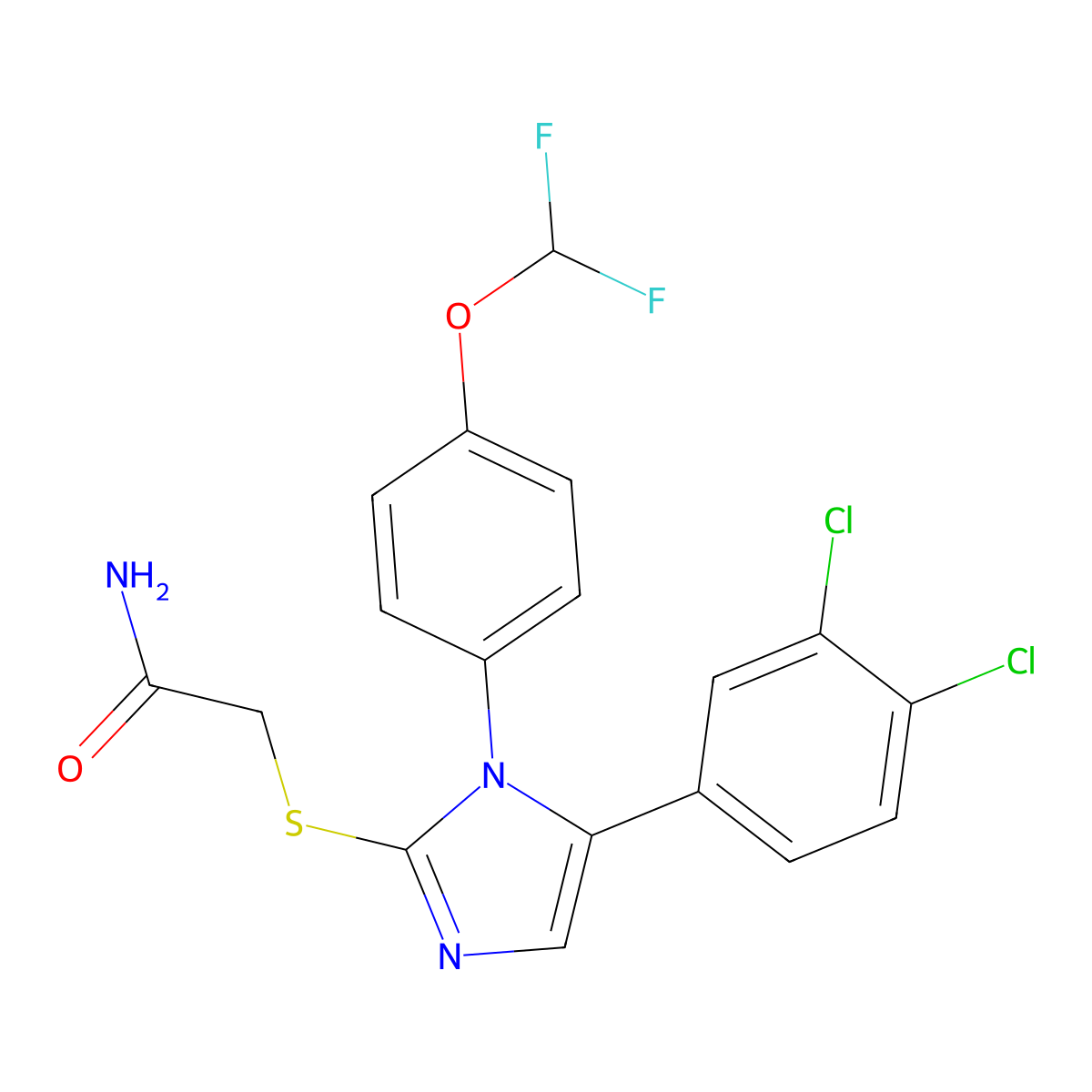2-((5-(3,4-dichlorophenyl)-1-(4-(difluoromethoxy)phenyl)-1H-imidazol-2-yl)thio)acetamide molecular structure, CAS 1226455-94-2