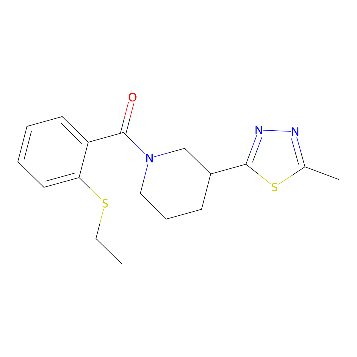 (2-(Ethylthio)phenyl)(3-(5-methyl-1,3,4-thiadiazol-2-yl)piperidin-1-yl)methanone molecular structure, CAS 1226456-00-3