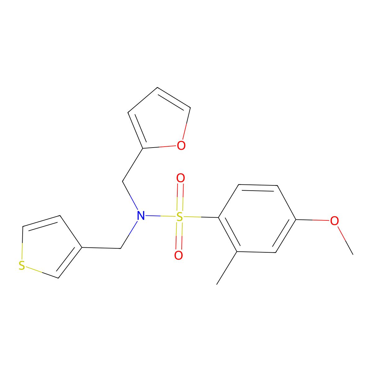 N-(furan-2-ylmethyl)-4-methoxy-2-methyl-N-(thiophen-3-ylmethyl)benzenesulfonamide molecular structure, CAS 1226456-12-7